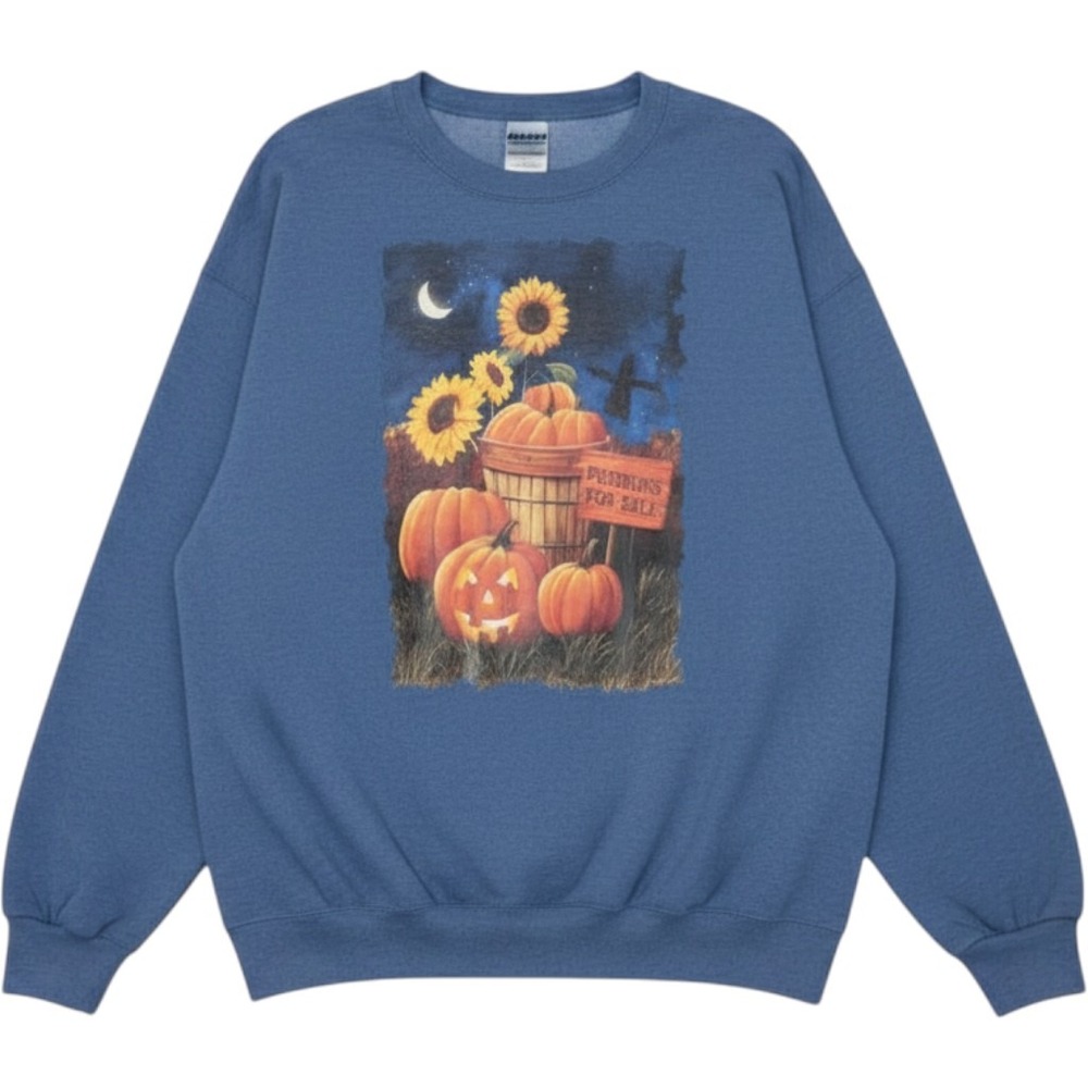 Jerzees Sweatshirt Mens XL Blue Excellent Fall Pumpkin Sunflower Pullover